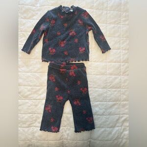 Old Navy Baby Girl Set - Dark Gray and Red Floral
